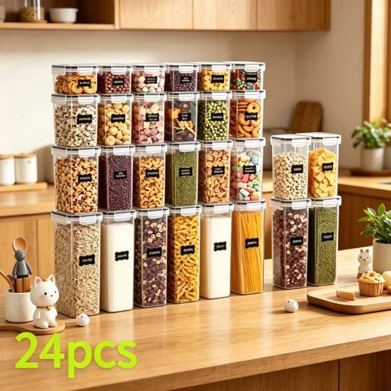 

Stackable Sealed Container Set 24Pcs, Dustproof Storage Boxes with Lid, Practical Household Organizer for Bedroom and Bathroom