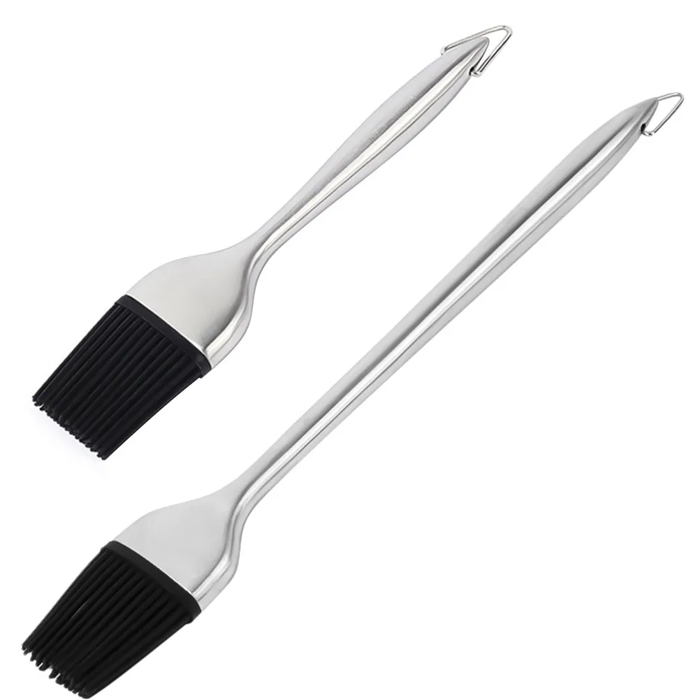 1Pcs Bbq Brush Silicone Oil Sauce Brush Stainless Steel Outdoor Home Baking Tool 8 Inch 12 Inch Round Tail Head Hanging Hook