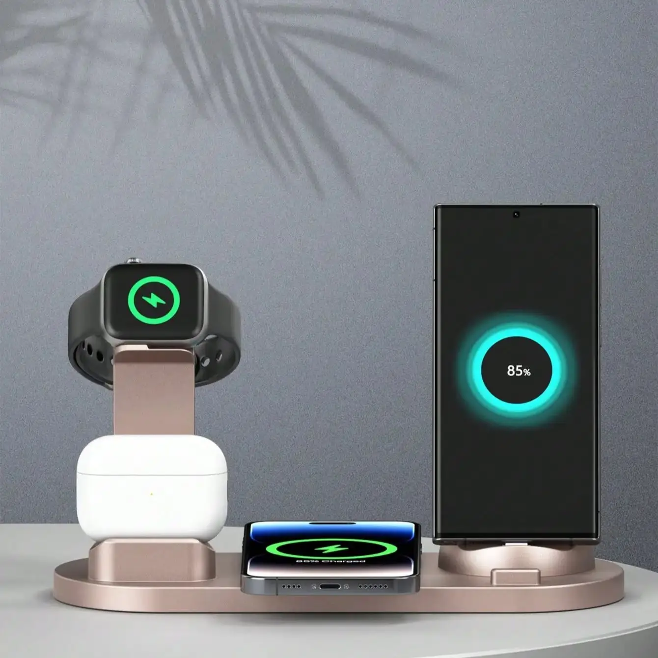 แท่นชาร์จไร้สาย15W 6 in 1สำหรับ iPhone 13 12 15 x Apple Watch แท่นชาร์จเร็วสำหรับ airpods Pro iWatch 7 6