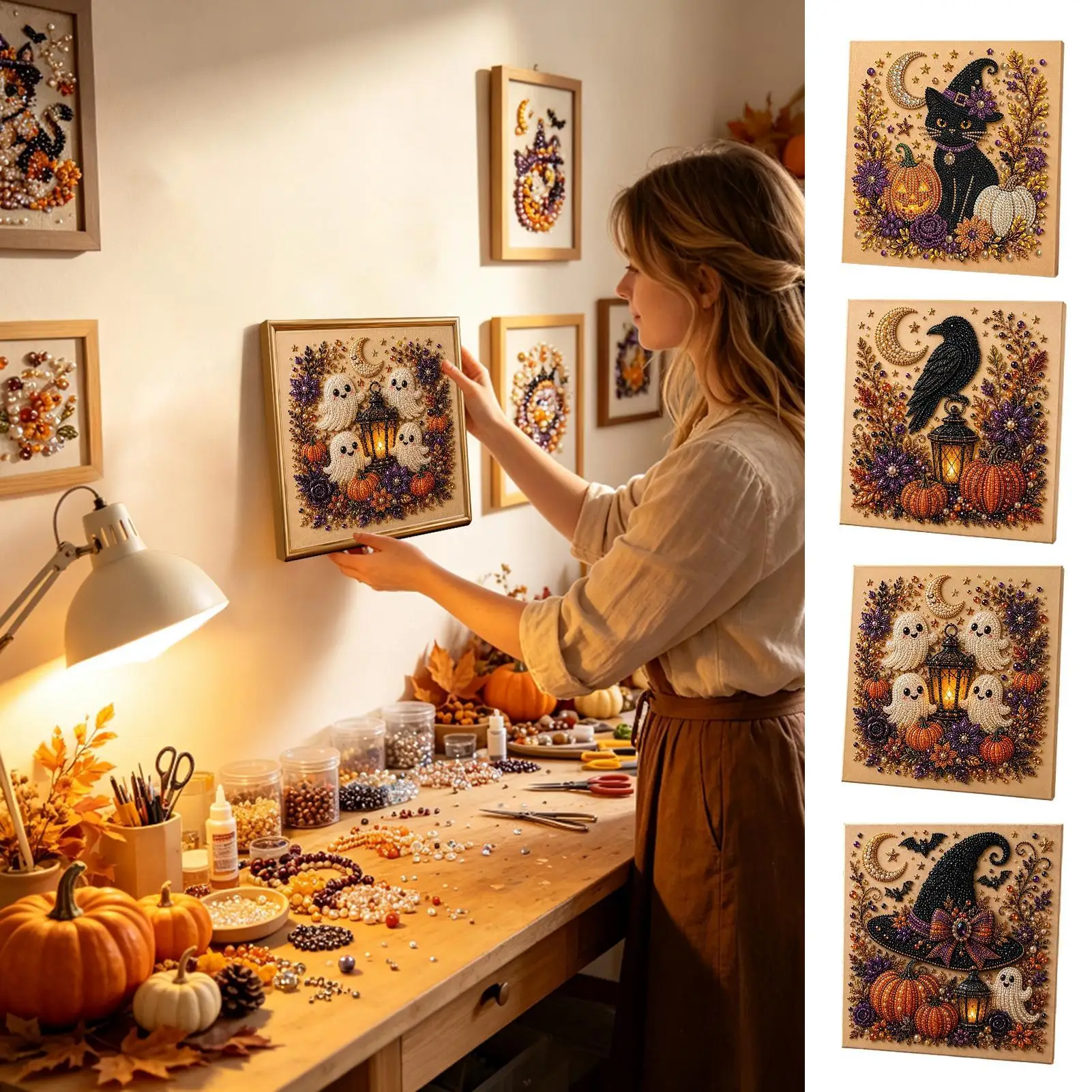 Pearl Art Kit Halloween Handmade Seasonal Wall Paintings Pearl Rhinestone Painting Set For Professionals Women Men Adults