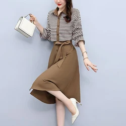 Spring Autumn Fake Two Pieces Vintage Plaid Patchwork A-line Dress Female Long Sleeve Elegant Fashion Robe Women Casual Vestido