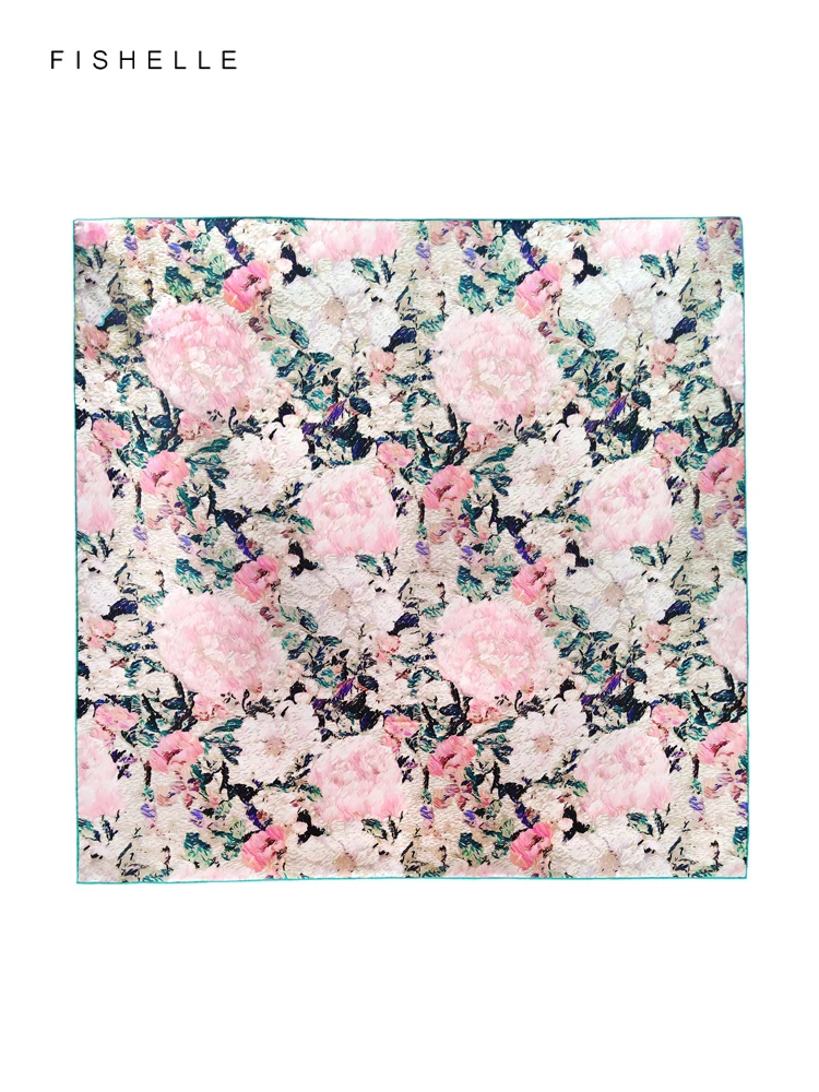 Pink Camellia Flower Printed Natural Silk Square Scarf Women Spring Autumn Real Silk Scarves Oil Painting Lady Shawl Luxury Gift