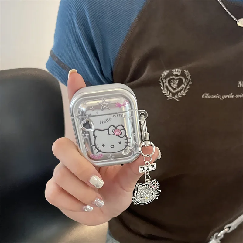 Cute Advanced Silvery Hello Kitty Case For Airpods 1 2 3 Pro2 Case Cartoon TPU Protective Earphone Case For Airpods 4 Generation