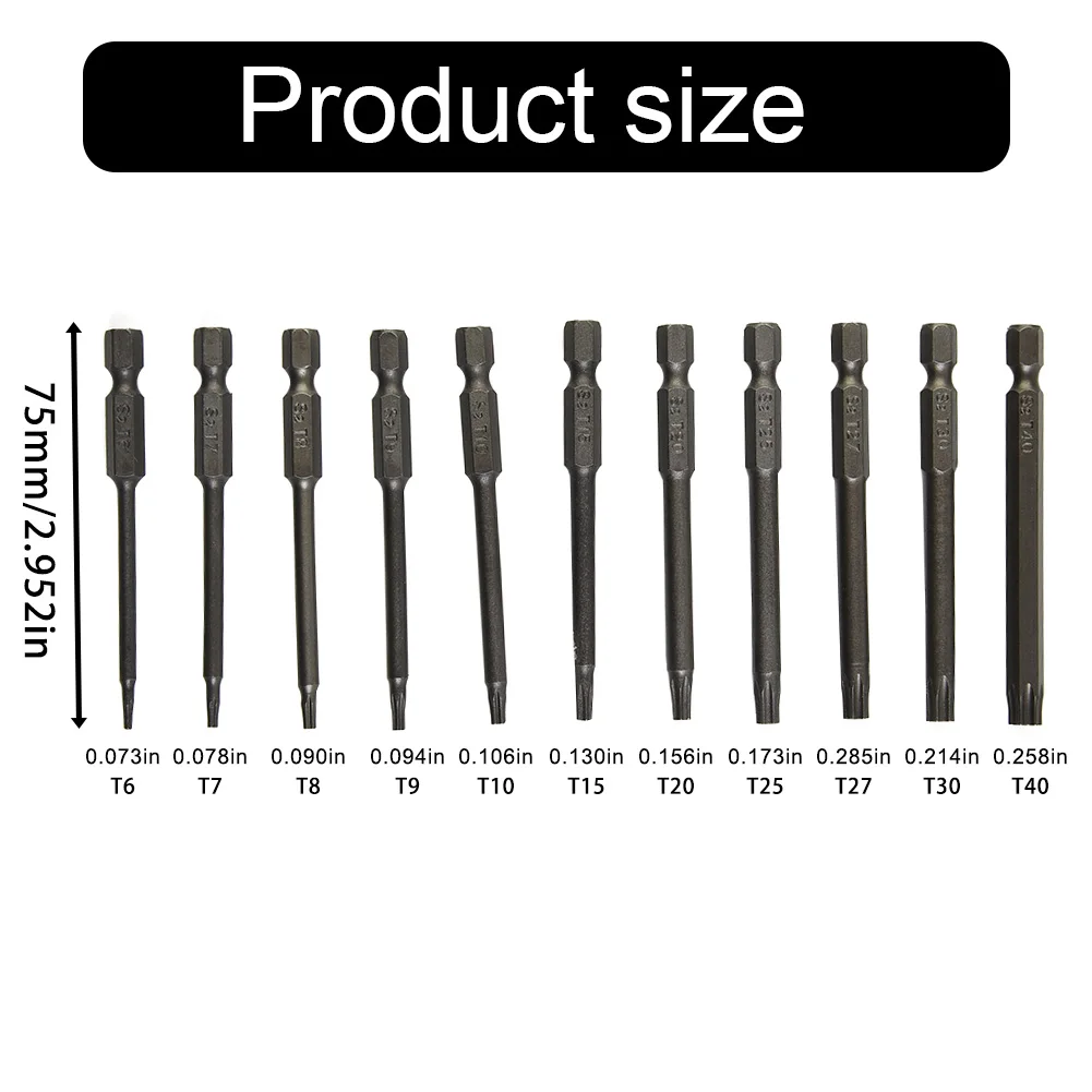 2022 Brand New Factory Workshop Screwdriver Bit Hex Bit Security Torx Type 11pcs Accessories Head 75MM Magnetic