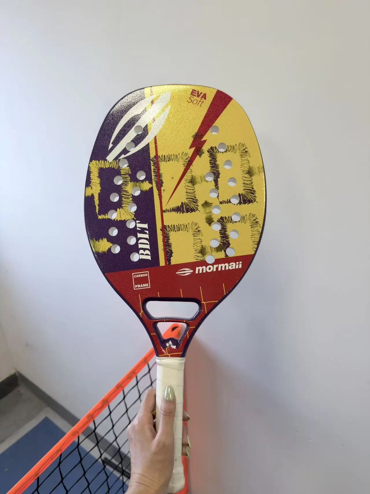 Carbon Frame Beach Tennis Paddle EVA Soft Core Perforated Face Shockproof Handle Beach Tennis Racket