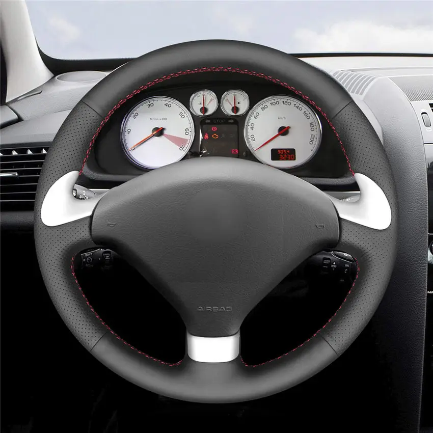 MEWANT Black Artificial Leather Steering Wheel Cover for Peugeot 307 CC  2004 2005 2006 2007