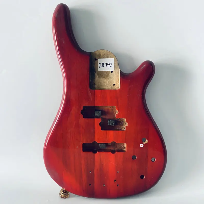 

iB742 Transparent Red Color Solid Wood PJB Bass Body Active Pickups Unfinished Electric Bass Body for Replace and DIY Use