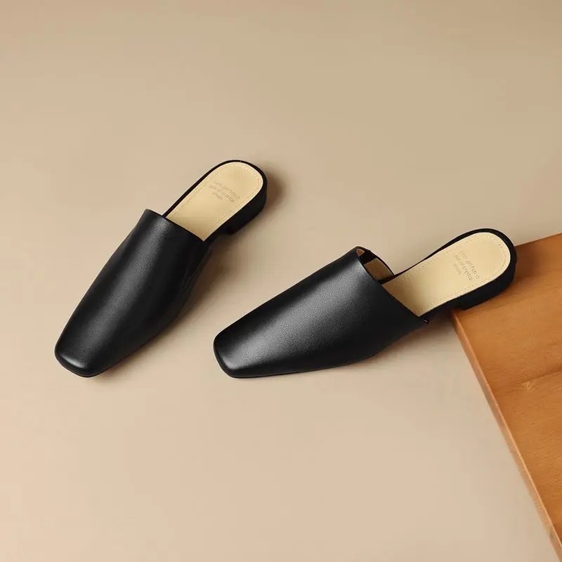 TOTOMELA 2024 New Genuine Leather Shoes Women Slippers Summer Mules Ladies Shoes Fashion Street Casual Shoes Flat Slipper