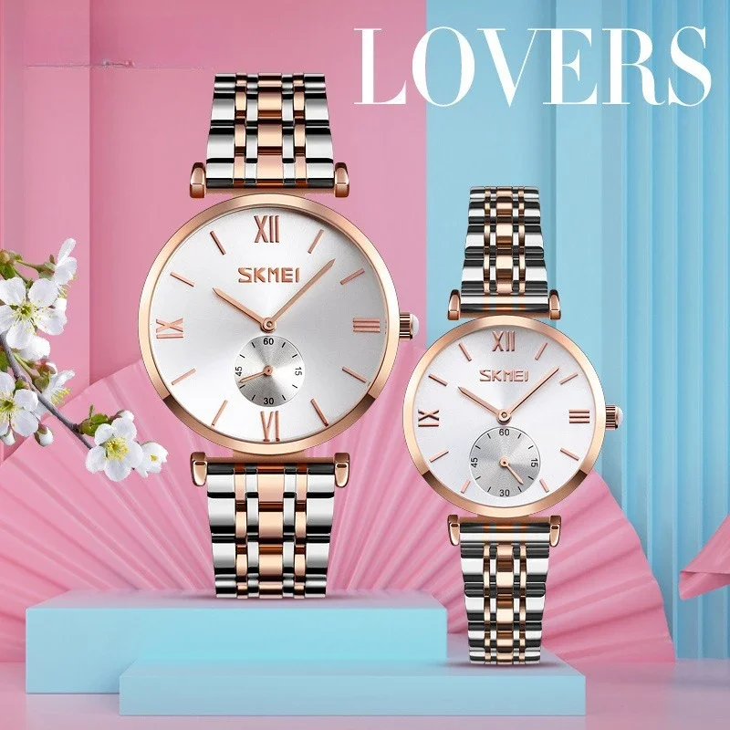 Mother of Pearl Dial Couples Watch, Stainless Steel Band Unisex Quartz Wristwatch, Matching His & Hers Set