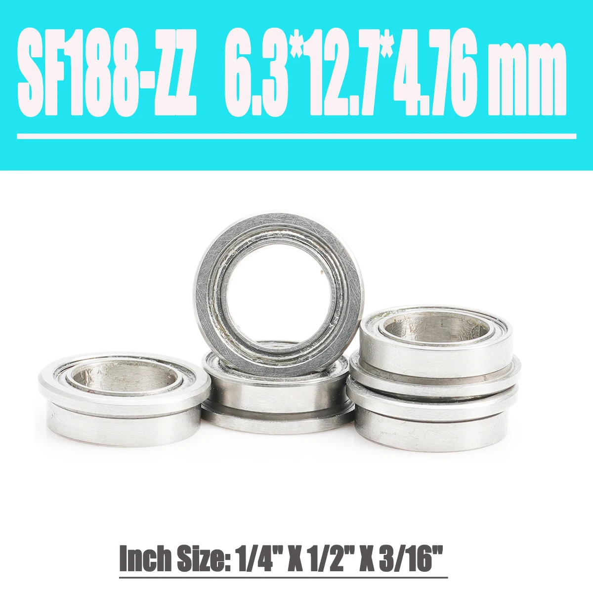 

10PC SFR188ZZ Stainless Steel Flange Bearing 6.3*12.7*4.76 mm Inch 1/4" X 1/2" X 3/16" Flanged FR188 Z ZZ Ball Bearings R188
