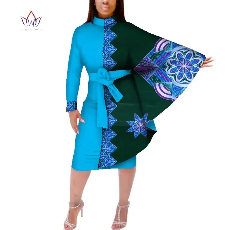 Fashion Autumn African Women Bat Sleeve Dress Traditional African Wax Print Dashiki Patchwork Dress for Women Vestidos WY385