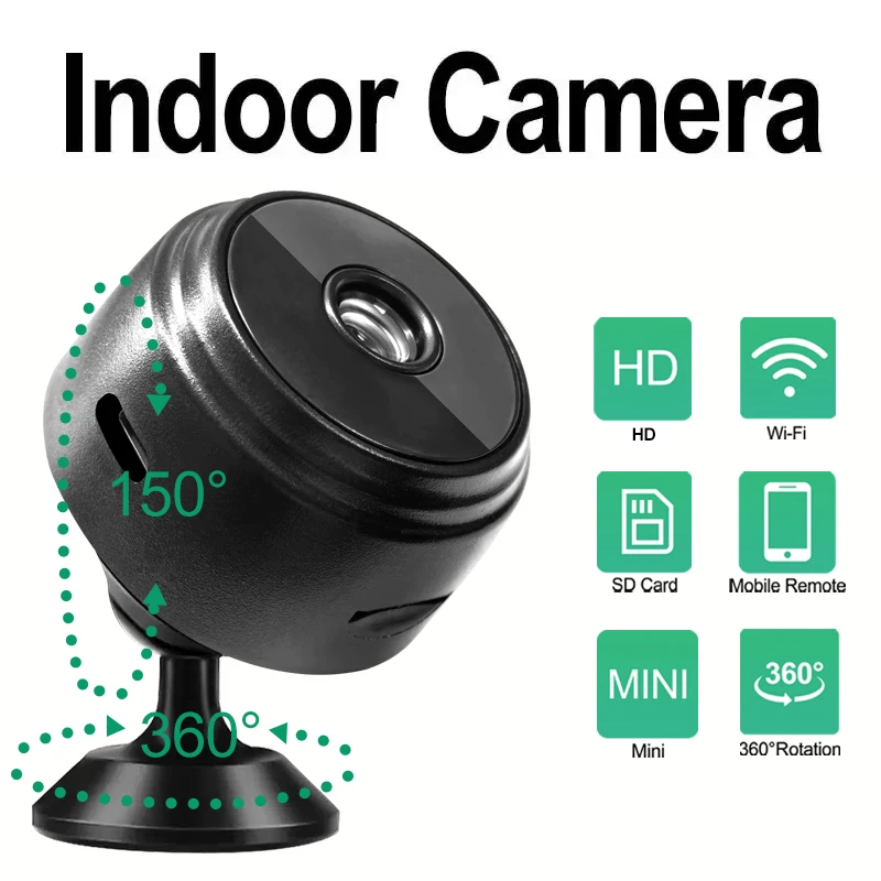 

Умная мини-камера видеонаблюдения HD Wi-Fi для помещений 150 ° Широкоугольный объектив 360° ° Поворотная беспроводная камера видеонаблюдения с мобильным дистанционным управлением