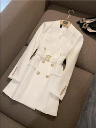 Office Lady Double Breasted Blazer Dress Women Spring Notched Long Sleeve White Black Mini Dresses Vestidos