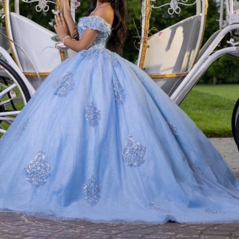 Elegante Vestido de Quinceañera Azul Cielo, Vestido de Princesa para Niña de 15 Años, con Apliques de Encaje, Vestido de Fiesta de Graduación, Vestido de 16 Años, Personalizado