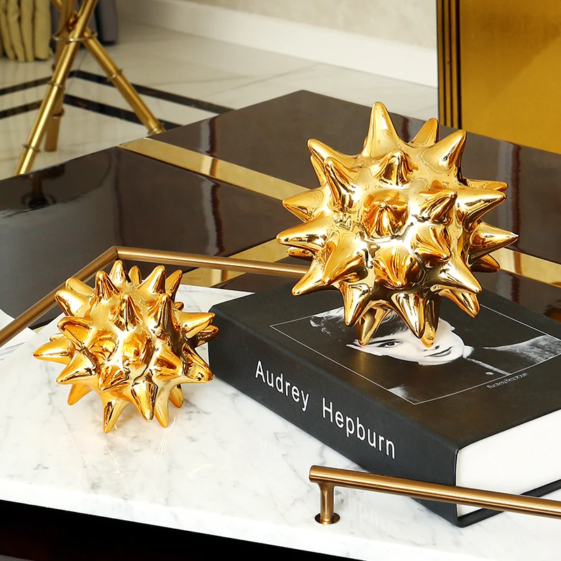 Modern Golden Sea Urchin Decor Home Living Room Study Coffee Table Ceramic Soft Decor Figurines Ball Creative Decor Ornaments