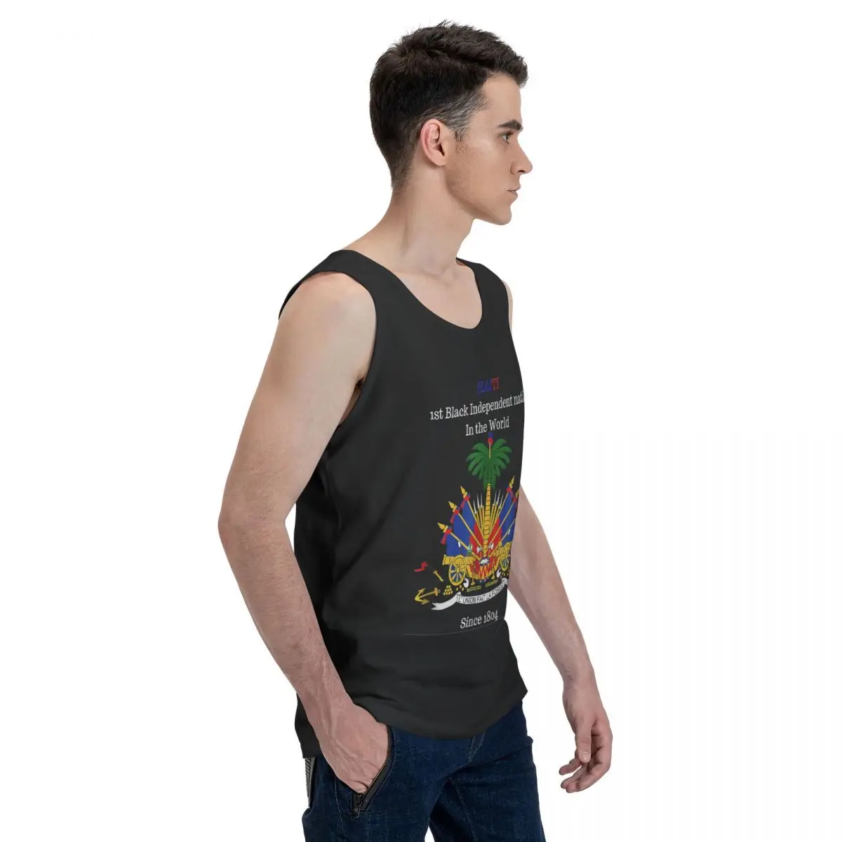 Haitian Flag Great For Independence Day Celebration 100% Cotton Men's Sweatshirt Vest Sleeveless Tees Men Tank Tops T-shirt