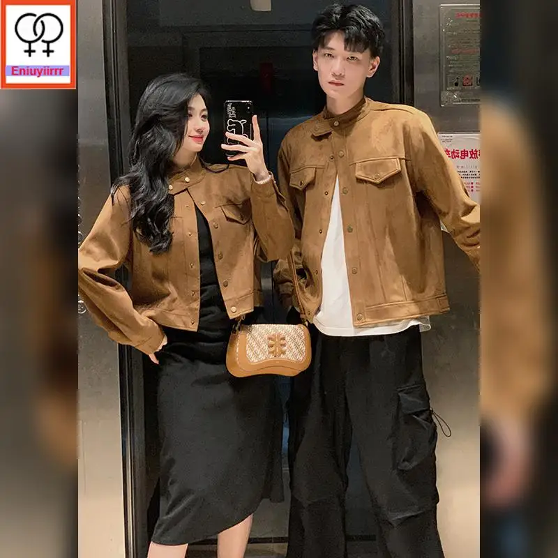 Matching Couple Clothes 2024 Autumn Coats Holiday Honeymoon Outfits Date Female Male Lovers Retro Couple Button Short Jackets