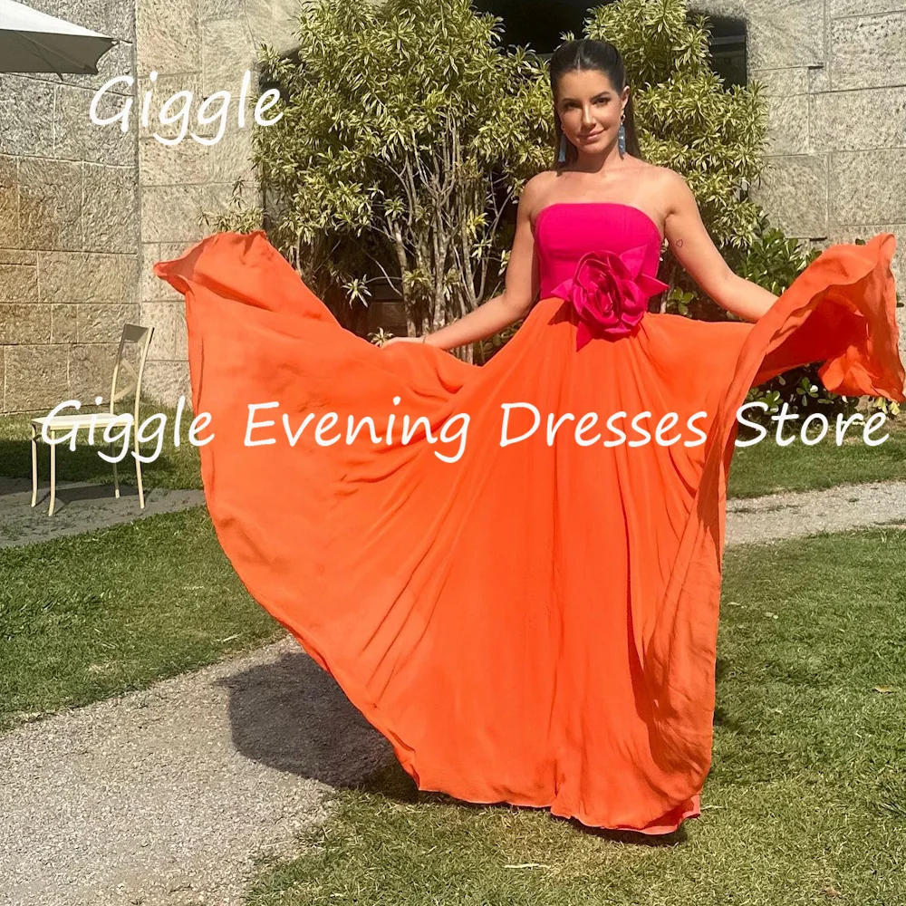 

Giggle Satin A-line Strapless Flowers Formal Elegant Prom Gown Floor Length luxury Evening Pretty Party Dresses for Women 2023