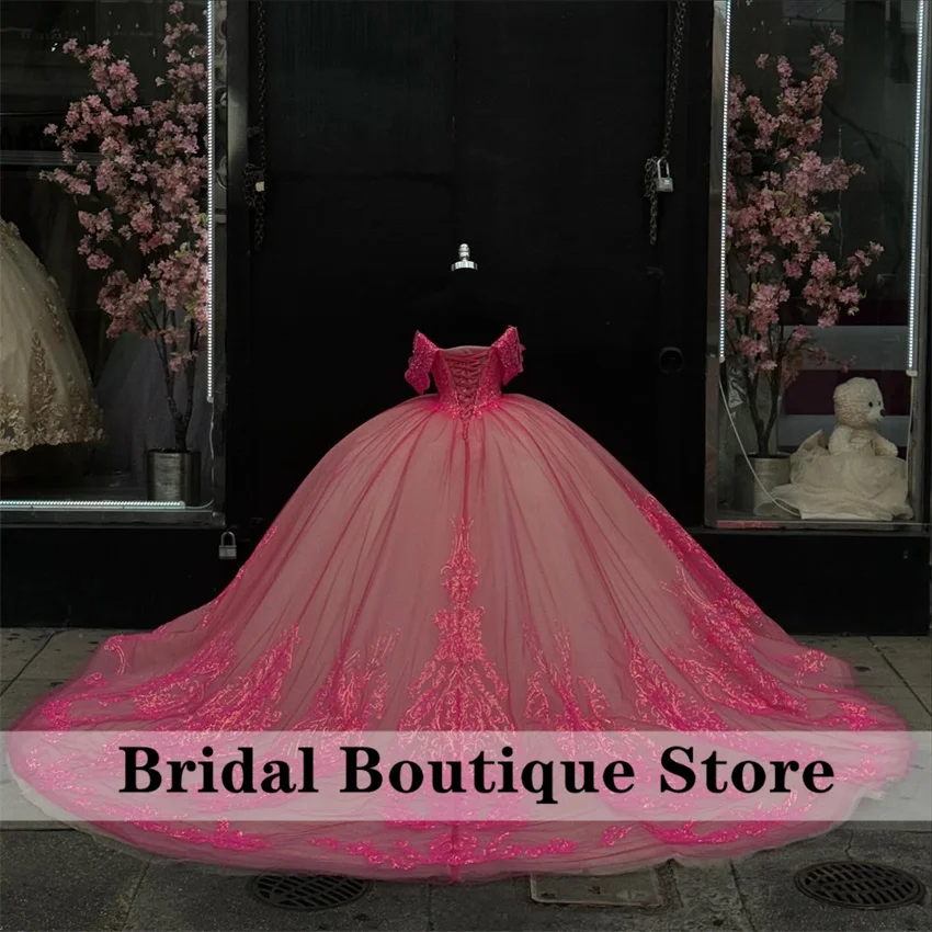 プリンセスキンセアニェラボールガウン,カスタマイズされたボールガウン,ピンク,ソフト,アップリケ,ボールガウン,ラグジュアリー,ホット,ピンク,ページェント,15番目,2025, 16ビーズ