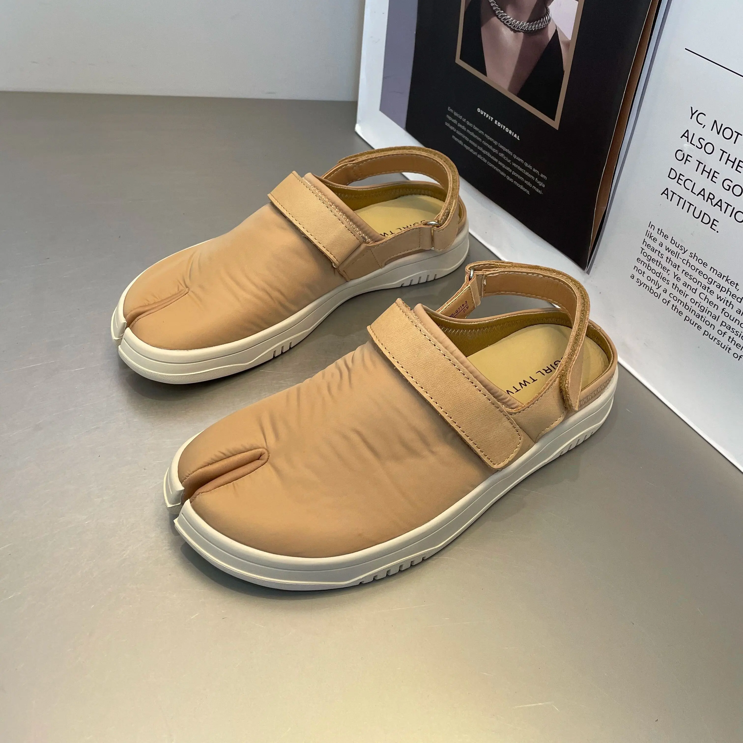 SGIRL TWTW Women Japanese Minimalist Split Toe Closed Toe Mules Adjustable Back Strap Platform Non Slip Walking Summer Slides