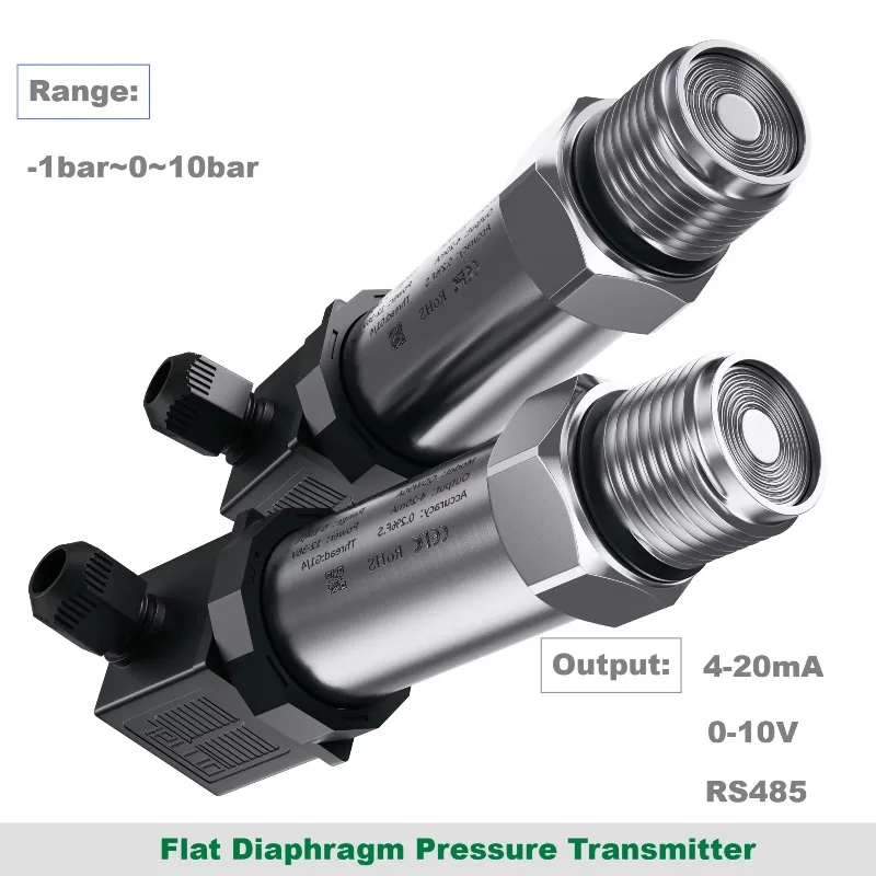 Flat Diaphragm Pressure Transmitter 1Mpa 1bar 10bar to 4-20mA 0-10V Milk Glue Tank Sanitary Food Grade Flush 10kpa Sensor RS485