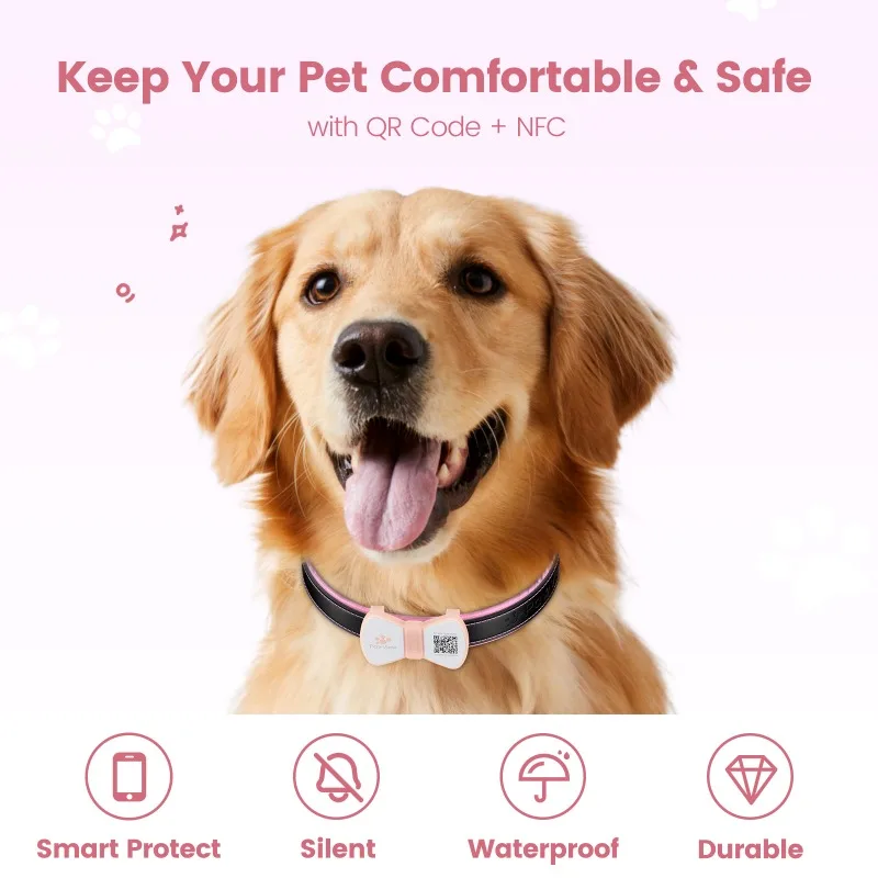 Silicone Smart Pet ID Tag Bow Tie Style QR Code & NFC Mini Dogs Cats Anti-Lost Tracker Waterproof Pet Collar GPS Tracker Pendant