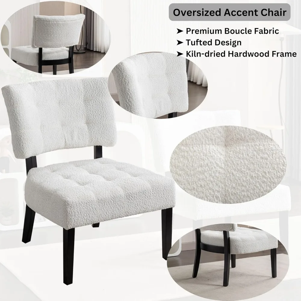 Tufted Accent Chair with Oversized Seating Exquisite Accent Chair   for Living Rooms, Bedrooms, Home Theaters, Studios White