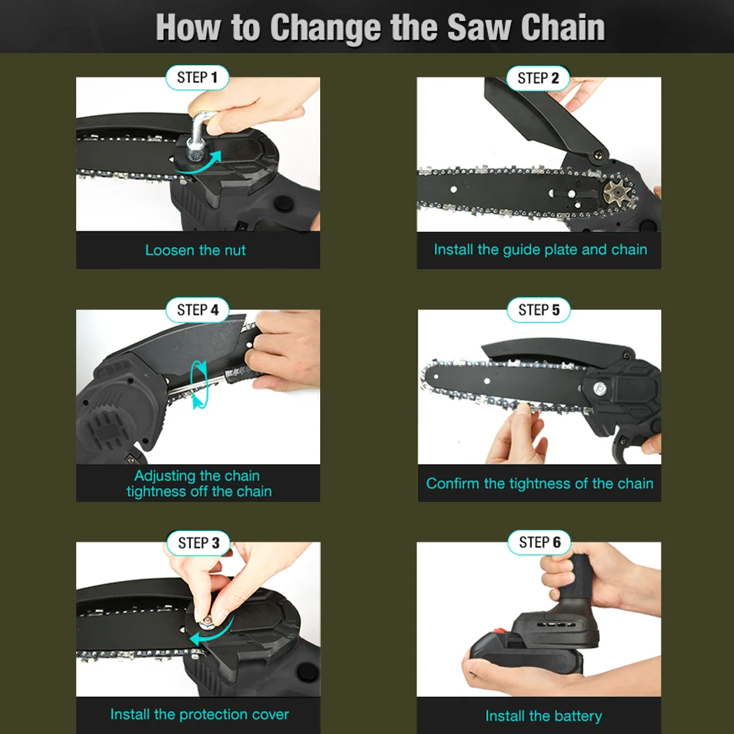Mini Cordless Electric Chainsaw 6-Inch Wood Cutter Rechargeable 2X Battery-Powered for Home Improvement And Outdoor Living