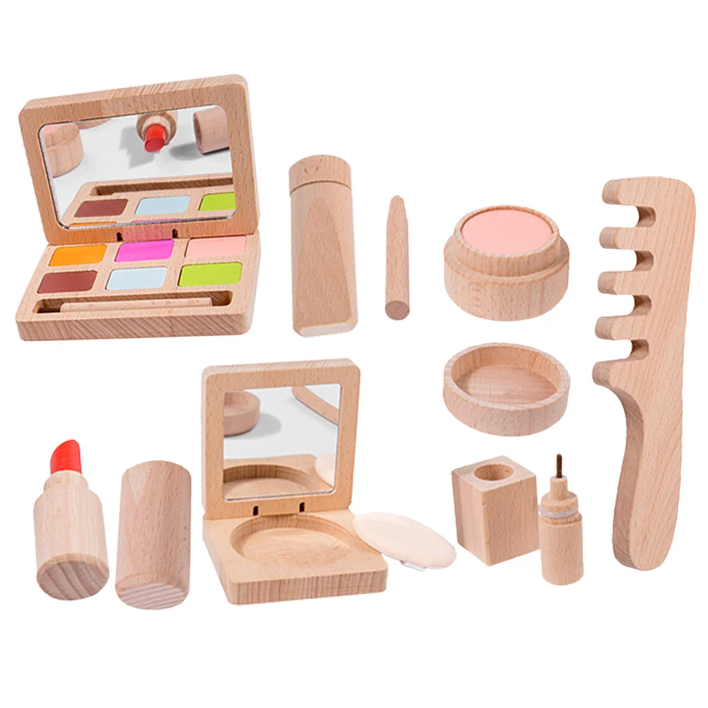 1Set Pretend Makeup Kit voor meisjes Houten kinderspel Rollenspel Gereedschap Verbeter de hand-oogcoördinatie