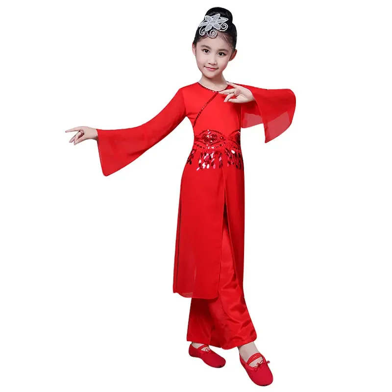 Children's classical dance yangko costumes new style girls Chinese style red festive fan dance dance costume