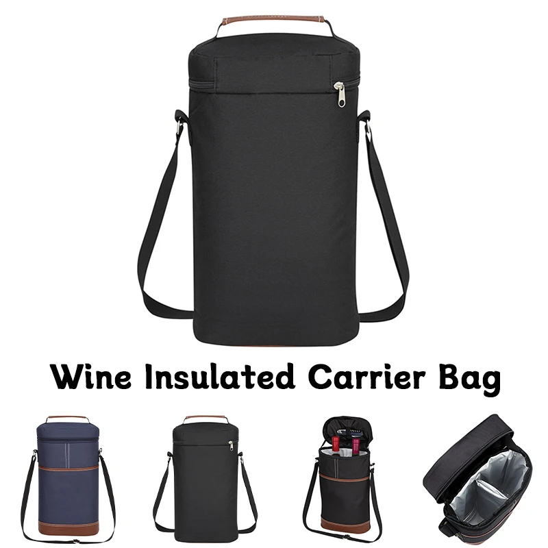 Cooler Bag for 2 Bottles Wine Bag Portable Bucket Carrier with Ice Champagne Picnic Pack Travel Carrier Wine Cooler Totes