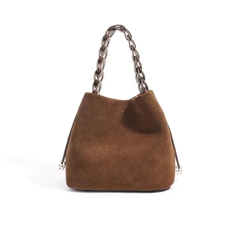 

Brown Suede Leather Crossbody Bucke Bag 2025 Autumn Winter Versatile Luxury Handbag Matte Finish High-End Messenger Shoulder Bag