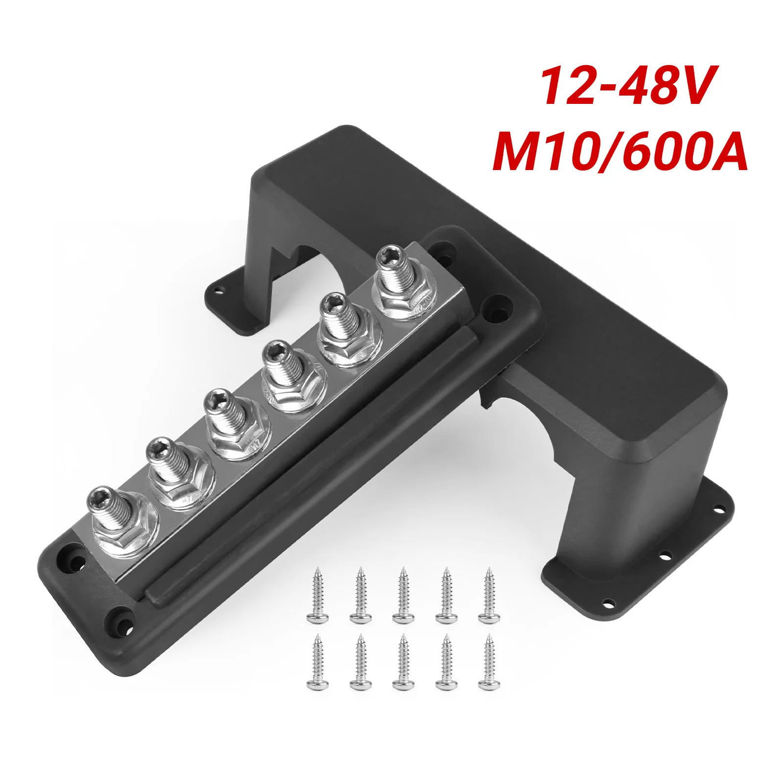 600A Bus Bar M10 Distribution Block 12-48VDC Cover Busbar 12V For Caravan Truck Boat Car Camper RV 6 Stud 3/8'
