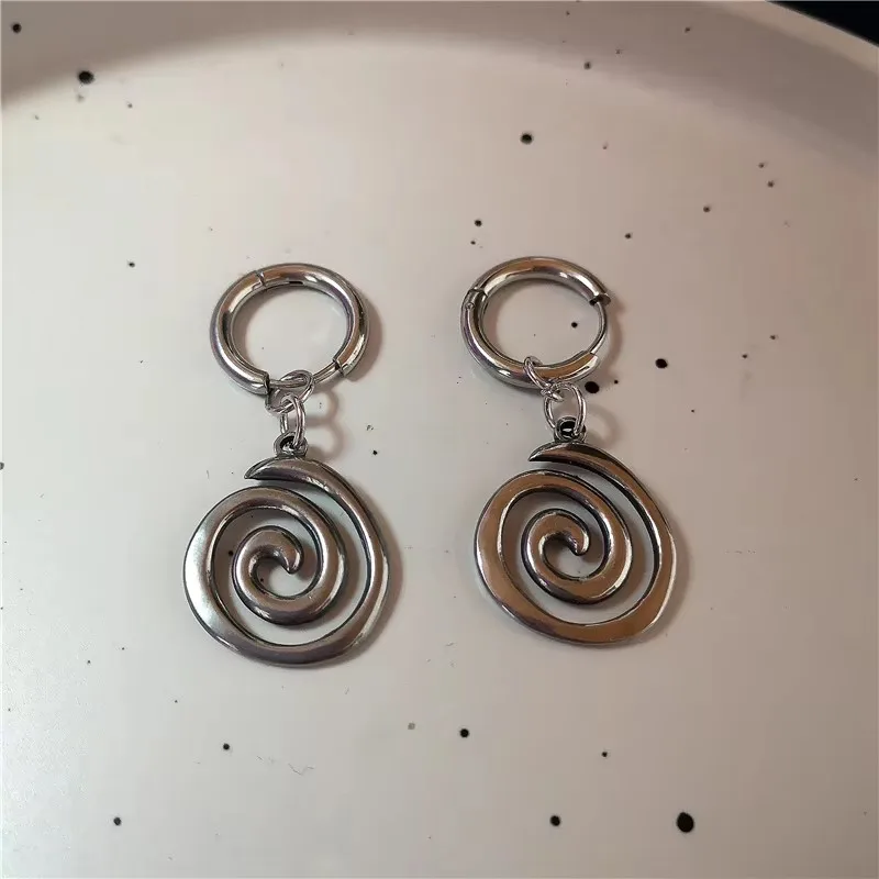 Stainless Steel Spiral Vortex Star Hollow Thorns Love Heart Pendant Hoop Earrings For Women Men Fashion Cool Punk Rock Jewelry