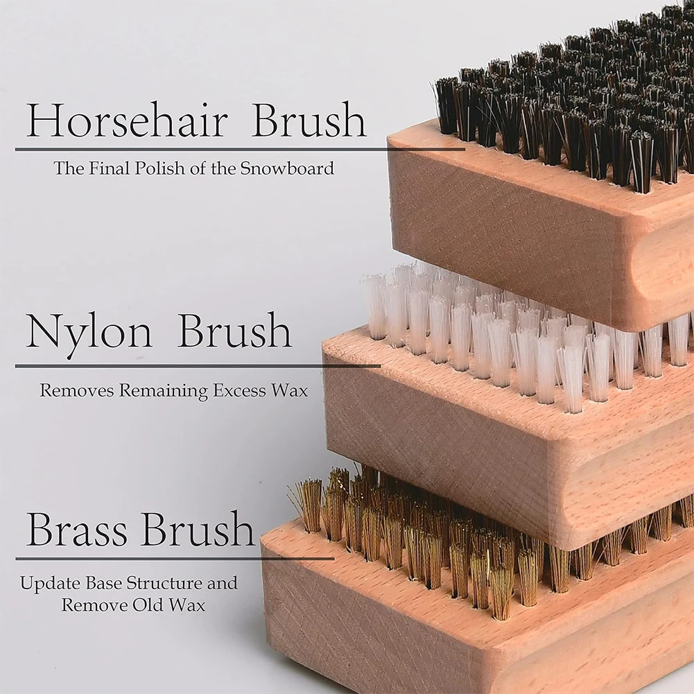 

3Pcs Wooden Handle Brass/ Nylon/ Horsehair Ski Waxing Brush Snowboard Wax Brush Maintenance Tool Skiing Snowboard Accessories