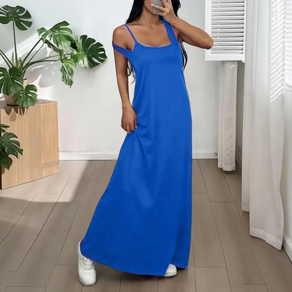 Women Cami Top Dress Two Piece Set Summer Solid Color Wide Strap Long Dress Camisole Casual Ankle Length Sleeveless Midi Dress W view 6