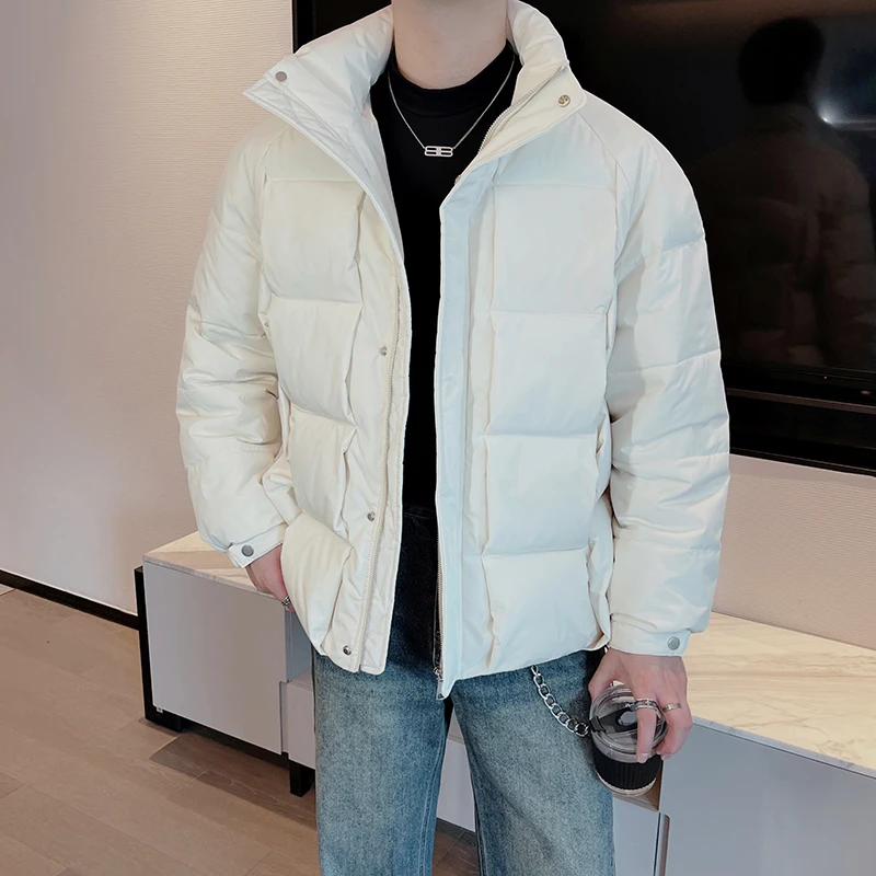 

2023 Winter Men Jacket Stand Collar Puffer Parkas Fashion Loose Thicken Warm Zipper Jackets Korean Streetwear Hiphop Overcoat