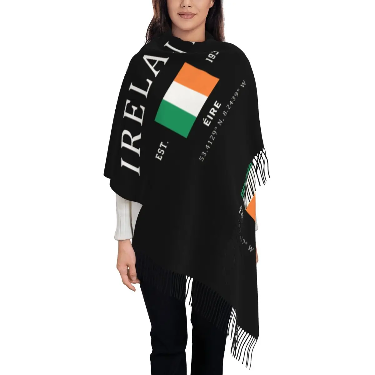 

Custom Flag Of Ireland 20 Tassel Scarf Women Winter Warm Shawl Wrap Female Irish Pride Patriotic Scarves