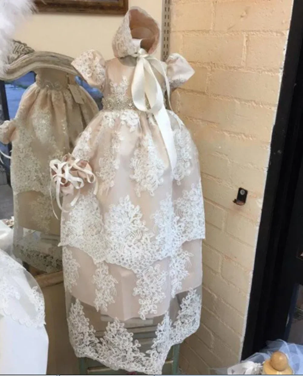 

Kant Doopjurk Voor Baby Meisjes Champagne Eronder Eerste Communie Jurk Peuter Baby Doop Toga