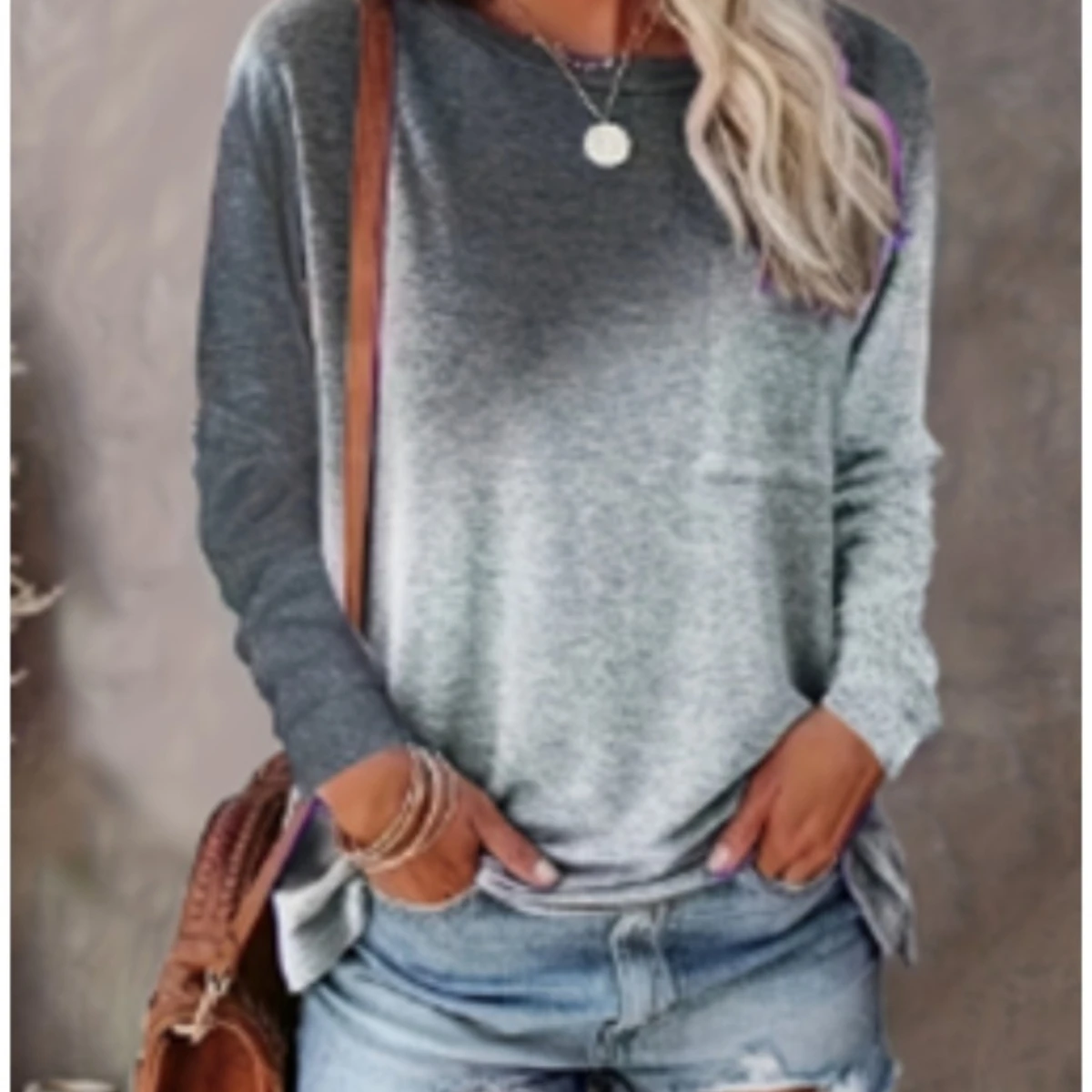 2024 New Plus Size Fashion Gray Colored Long sleeved T-shirt for Women\'s Casual Loose Comfortable Top