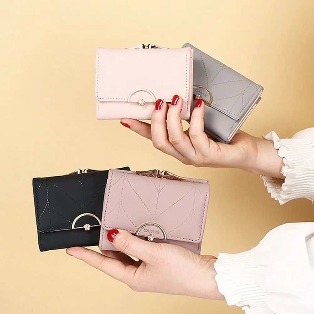 Classic Multi-card Slot Women Short Wallets Hardware Buckle PU Leather Folding Wallet Solid Color Waterproof Coin Purse Women