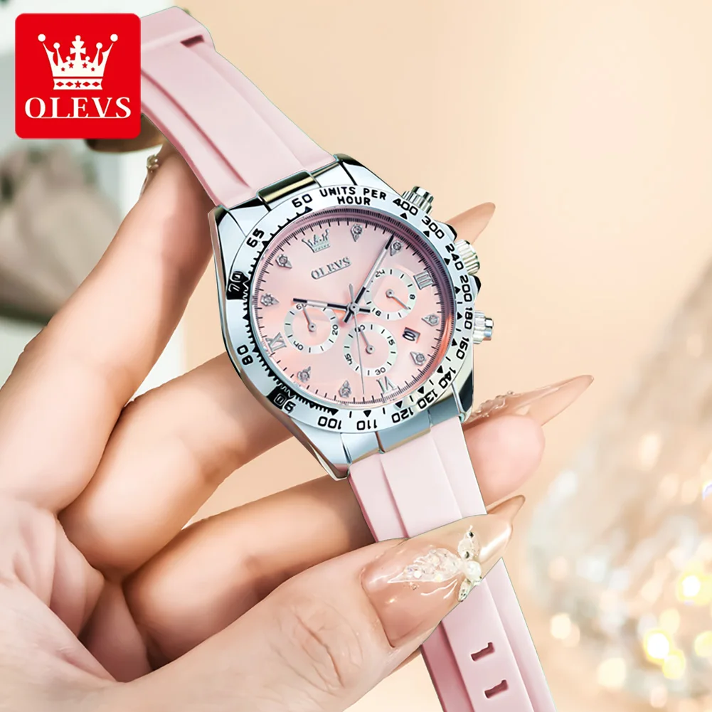 OLEVS 5618 Women Watch New Original Quartz Watch Silicone Waterproof Calendar Chronograph Luxury Reloj Pink Sports Women Watch