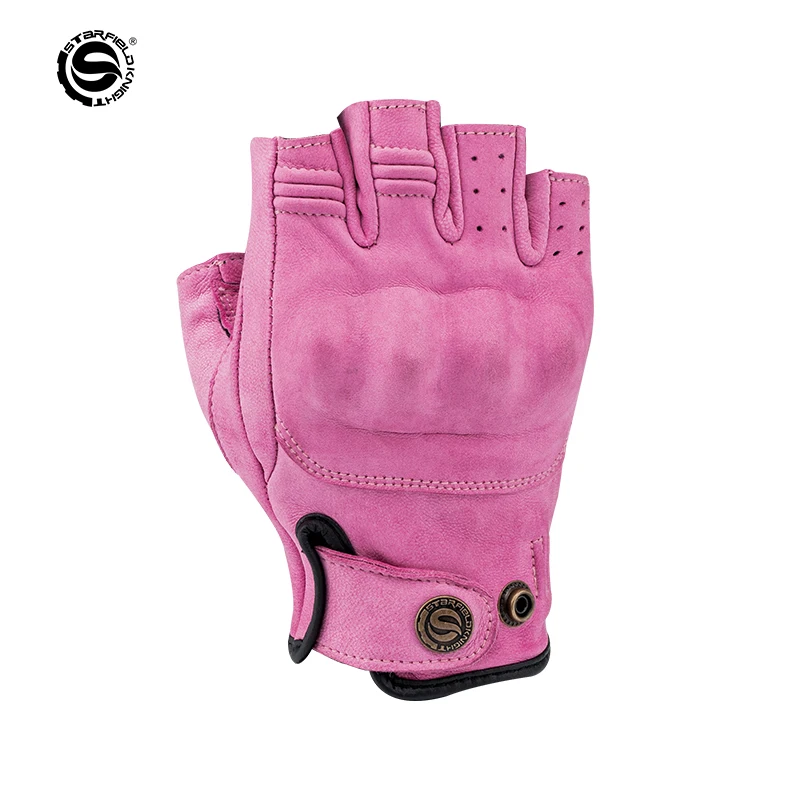 

SFK Fashion Women's Motorcycle Half Finger Real Goatskin Leather Gloves Summer Breathable Touch Screen Motorbike Riding Gears