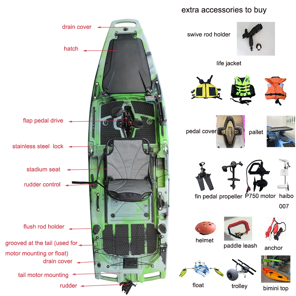 Vicking 9 Foot Ocean Fishing Kayak Pedal Drive 1 Person HDPE Propeller Canoe Modular Boat with Motor Ready