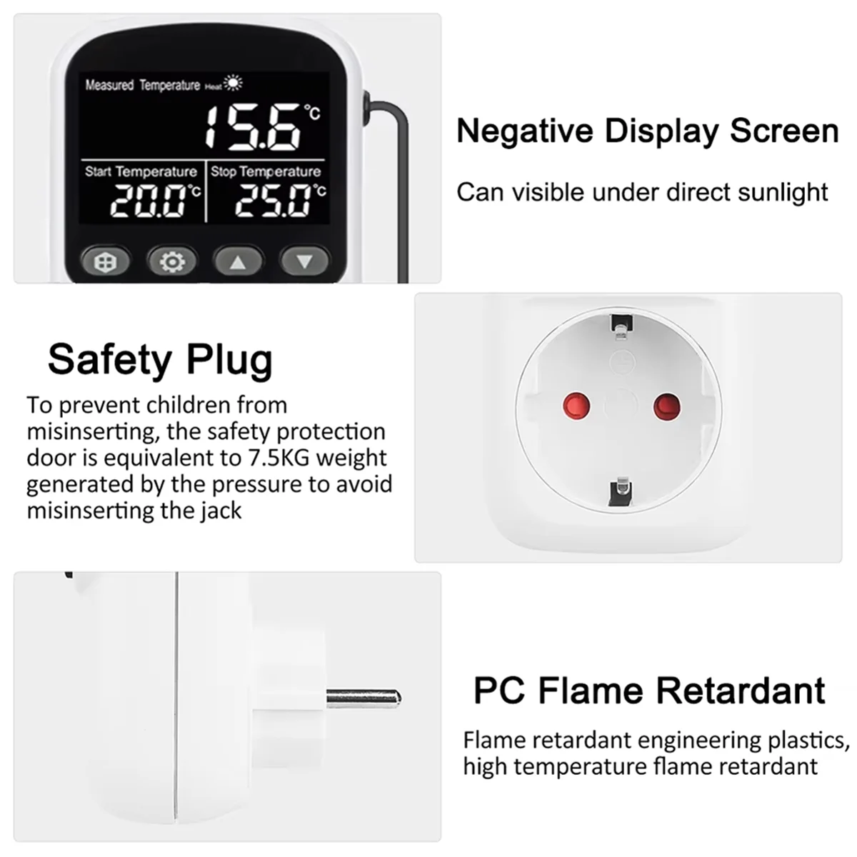 A002 Digital Temperature Controller Socket Outlet Thermostat with Timer Sensor Probe Heating Cooling Switch 16A Backlight EU