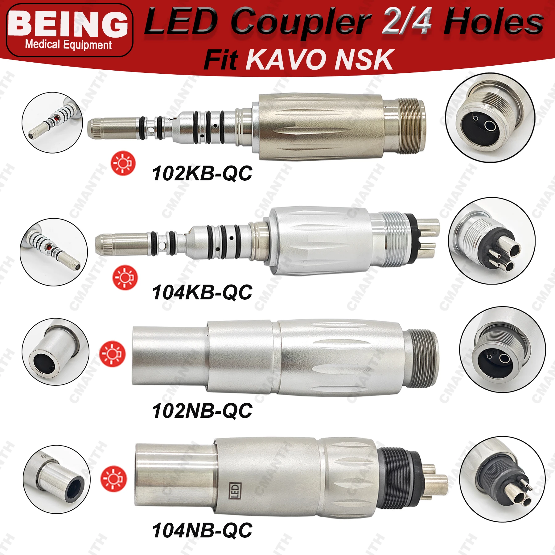

BEING Dental Quick Coupling LED Generator Coupler 2/4Holes Fit KAVO NSK Fiber Optic High Speed Handpiece Dentist Tools
