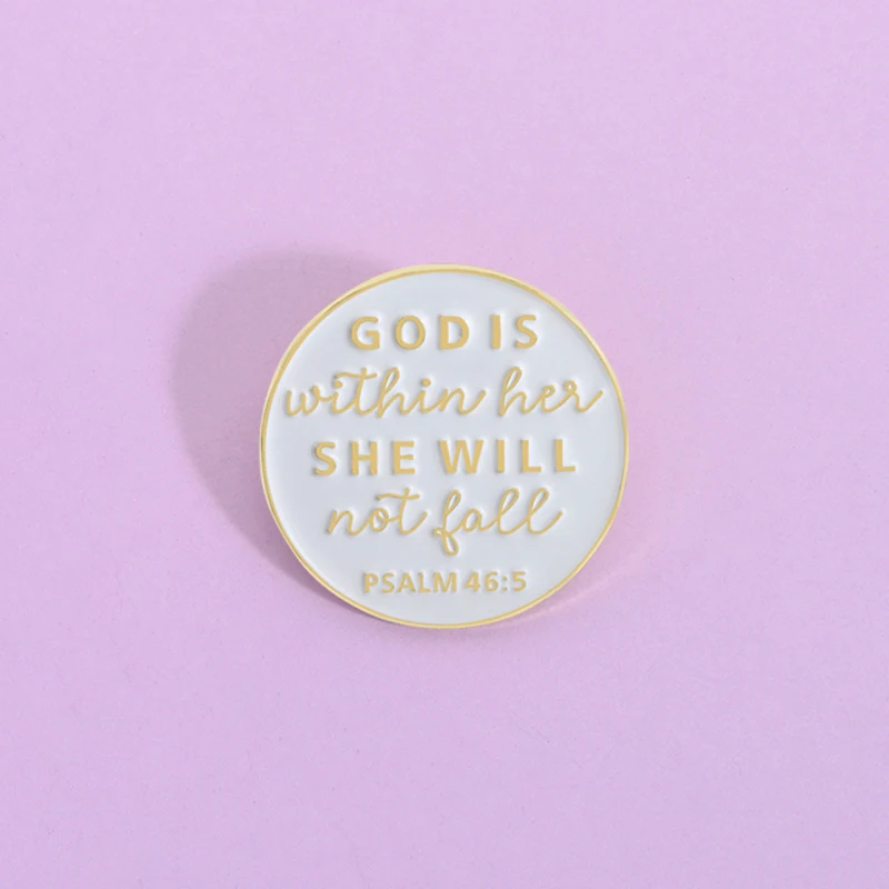 

God Is Within Her She Will Not Fail Enamel Pin Jesus Christian Bible Verses Brooch Lapel Backpack Badge Jewelry Gift For Friends