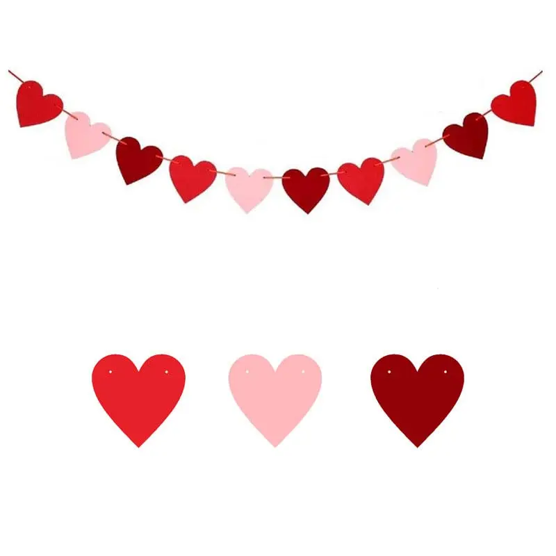 

Felt Hearts Garland Banner Red Pink Heart Banner Anniversary Love Hanging Valentine Decor Wedding Bridal Shower Backgroud Props