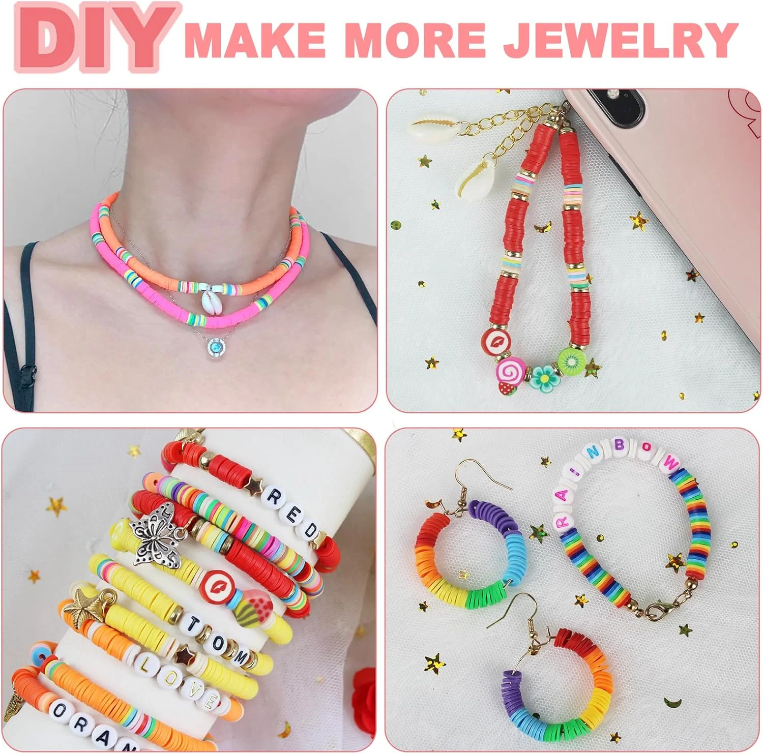 6100Pcs Clay Beads Bracelet Making Kit for Girls 24 Colors Friendship Bracelet Beads Kit with Preppy Polymer Beads for Jewelry M