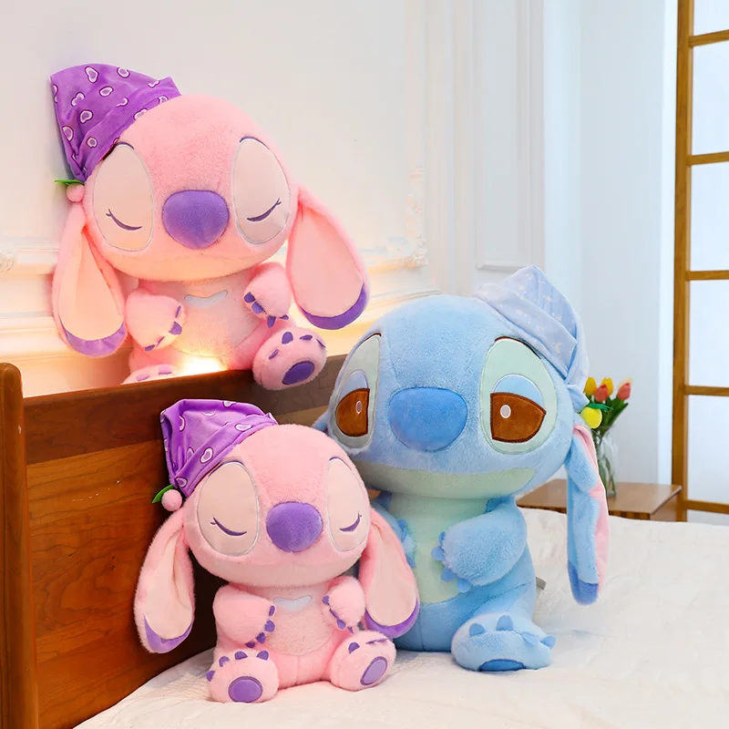 Stitch New 40/80cm Plush Doll Toy Disney High Value Couple Sweet Sleep Hooded Doll Living Room Ornaments Valentine'S Day Gift